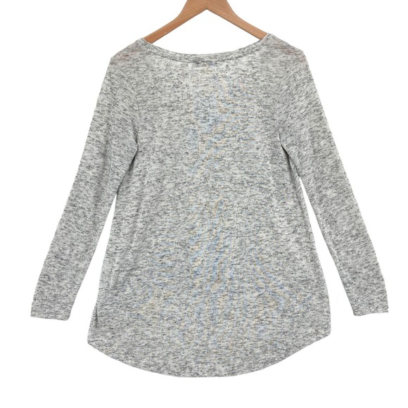 Express Tee Shirt Top Womens Medium Gray Marled Knit Long Sleeve V Neck Pullover - Picture 2 of 11